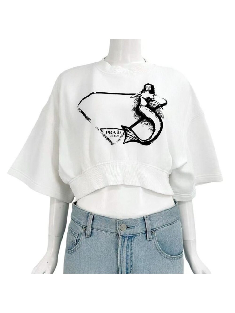 Prada Short Sleeve Sweatshirt Print Short Length White Triangle Logo